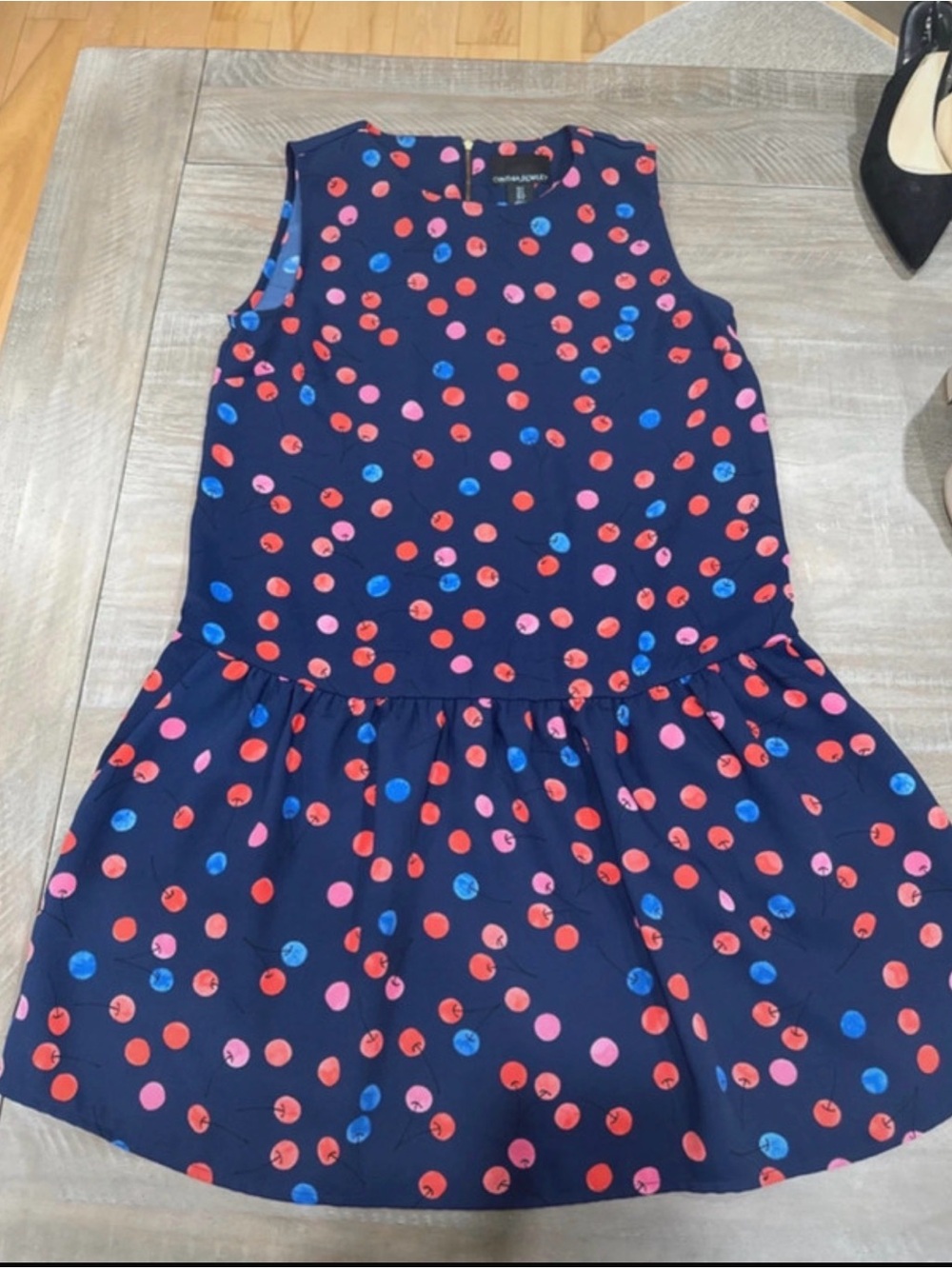 Cynthia Rowley Navy Sleeveless Polka Dot Drop-Waist Dress